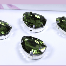 Cristal soutache verde con aplicación metálica plateada, 18 x 12 mm, set de 4 unidades
