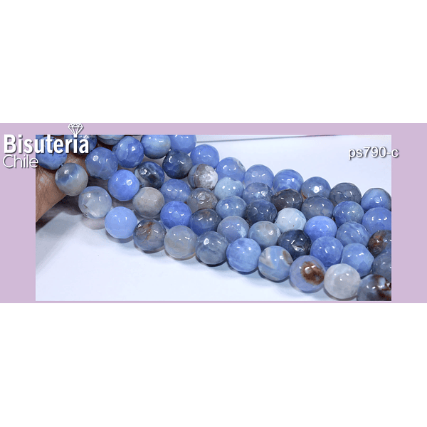 Agatas, Agata facetada en tonos celeste  y toques café de 8 mm, tira de 46 piedras apróx