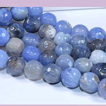 Agatas, Agata facetada en tonos celeste  y toques café de 8 mm, tira de 46 piedras apróx