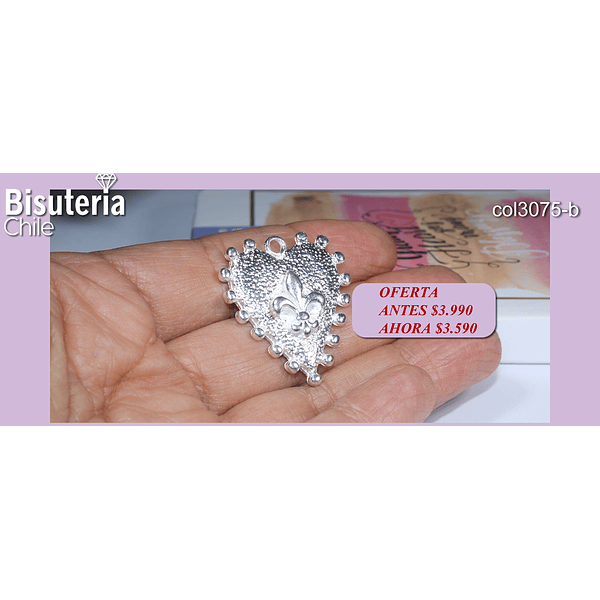 Colgante corazón baño de plata, 32 mm x 28 mm, por unidad