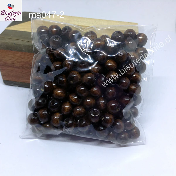 Cuenta de madera color madera muy oscura 8 mm, bolsa de 25 grs. , 150 cuentas aprox