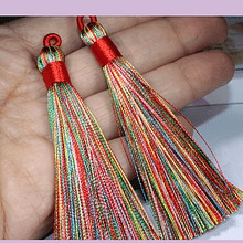 Borla, de hilo de seda multicolor, 8 cm de largo, set de 2 unidades