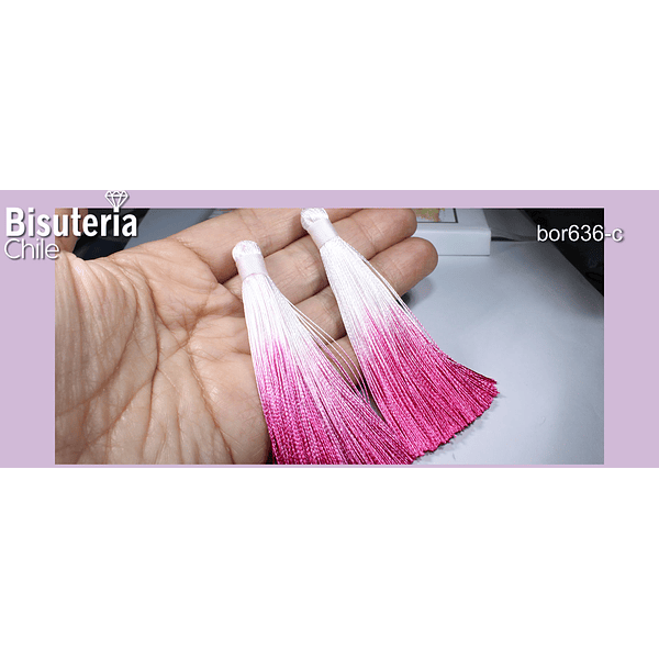 Borla, de hilo de seda color degradé rosada, 8 cm de largo, set de 2 unidades