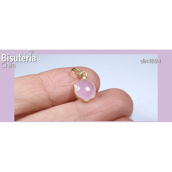 Colgante cuarzo rosado y baño de oro de 18 k, 9 mm, importado de la India, por unidad