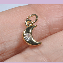 Dije luna baño de oro 18 k y circón, 10 x 7 mm, por unidad