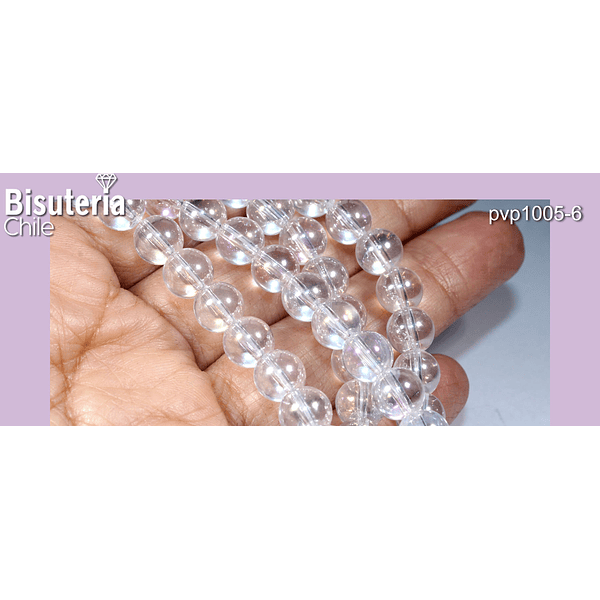 perla de vidrio de 8 mm, en transparente tornasol, tira de 54 perlas aprox.