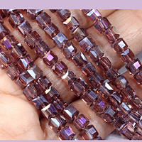 Cristal cuadrado de 4,5 mm, rosado oscuro tornasol , tira de 97 cristales cristales aprox.
