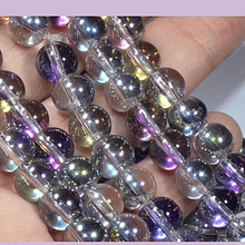 perla de vidrio de 8 mm, tornasol con brillos de colores, tira de 53 perlas aprox.
