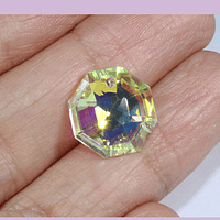 Cristal colgante corte hexagonal,  transparente tornasol, 14 mm, con agujero superior para colgar, por unidad