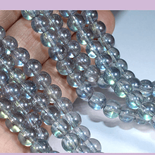 Perla de vidrio gris tornasol de 6 mm, tira de 72 perlas aprox