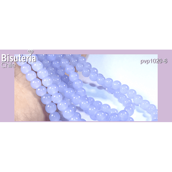 Perla de vidrio celeste 6 mm tira de 72 piedras aprox