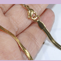 Collar acero dorado plano, 3 mm de ancho, 45 cm de largo, por unidad