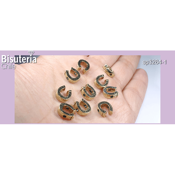 Separador dorado en forma de herradura, 9 x 8 mm, agujero de 2 mm, set de 12 unidades