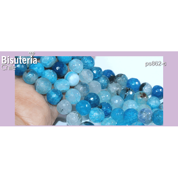 Agatas, Agata facetada en tonos azules de 8 mm, tira de 46 piedras apróx