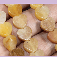 Jade Amarillo corazón, 10 x 10 mm, 5 mm de grosor, set de 10 unidades
