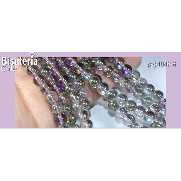 Perla de vidrio tornasol de 6 mm, tira de 72 perlas aprox