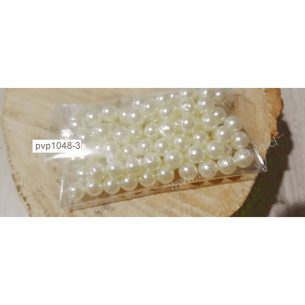 Perla fantasía en color crema, de 8 mm, set 20 grs (75 perlas aprox)