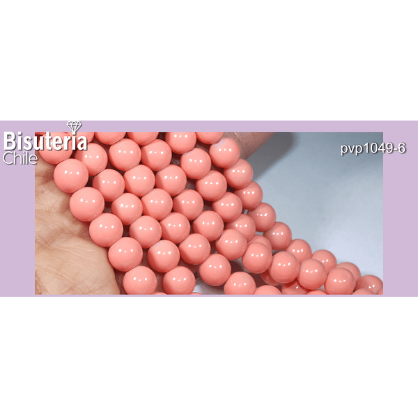 Perla de vidrio pintado 8 mm color durazno tira de 54 unidades aprox