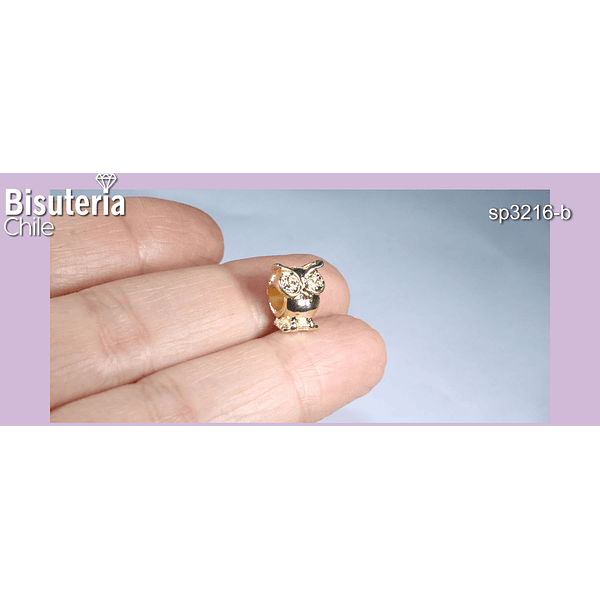 Separador baño de oro en forma de buho, 10 x 11 mm, agujero de 4 mm, por unidad