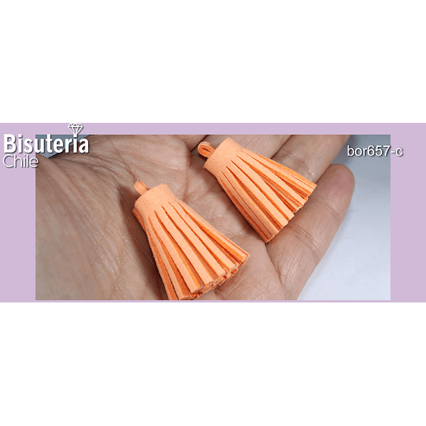 Borla de gamuza , naranja, 30 mm de largo, set de 2 unidades