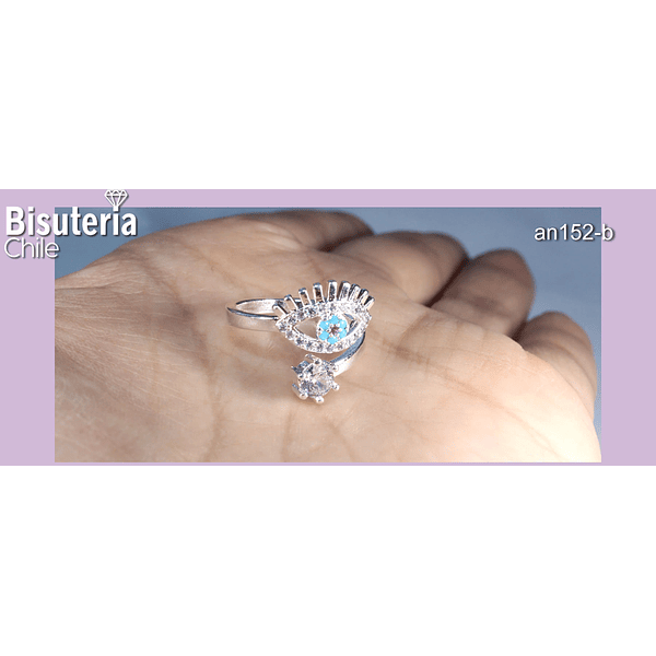 Anillo zirconia y baño de plata, 17 mm, N°14, por unidad