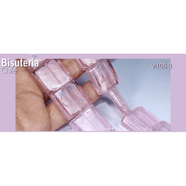 Vidrio hundú rosado. 20 x 20, 6 mm de ancho, tira de 6 aprox