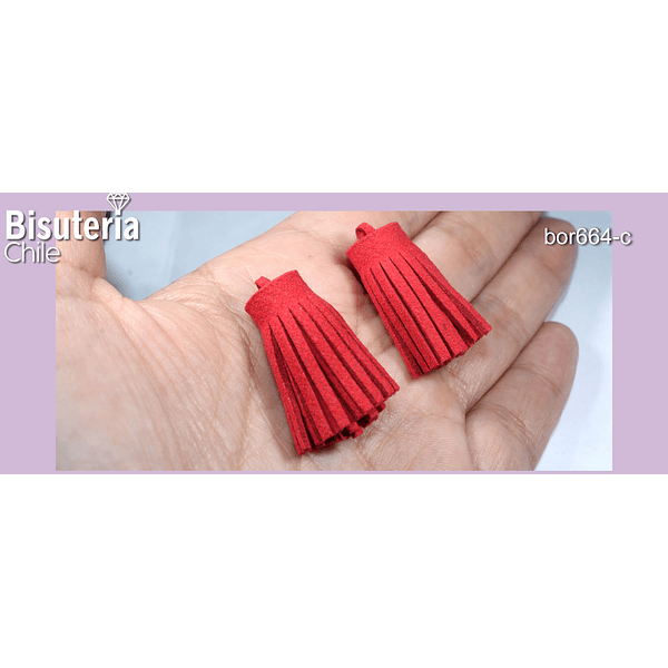 Borla de gamuza , rojo, 30 mm de largo, set de 2 unidades