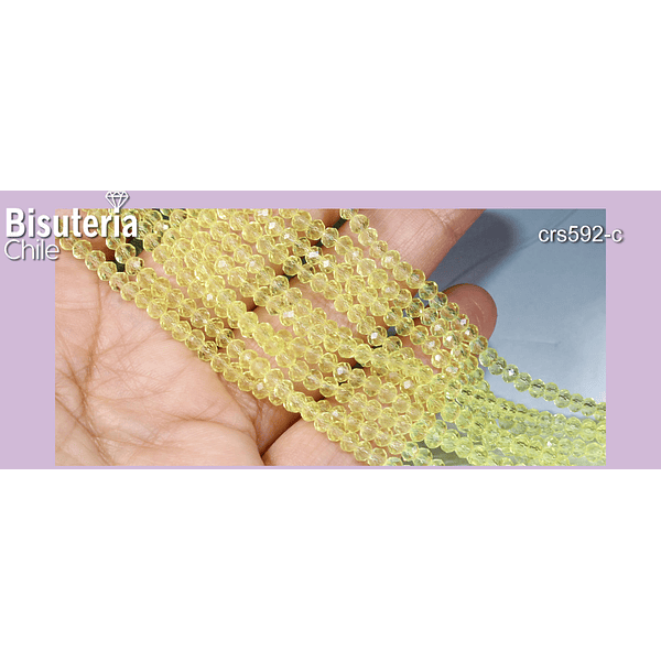 Cristal facetado color amarillo de 3 mm x 2 mm, tira de 125 cristales aprox