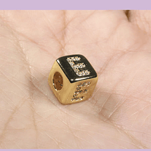 Separador baño de oro, y letra "E" con circones, 9 x 9 mm, agujero de 4 mm, por unidad