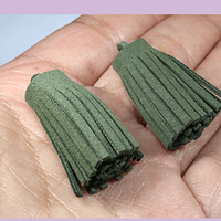 Borla de gamuza , verde musgo de 30 mm de largo, set de 2 unidades