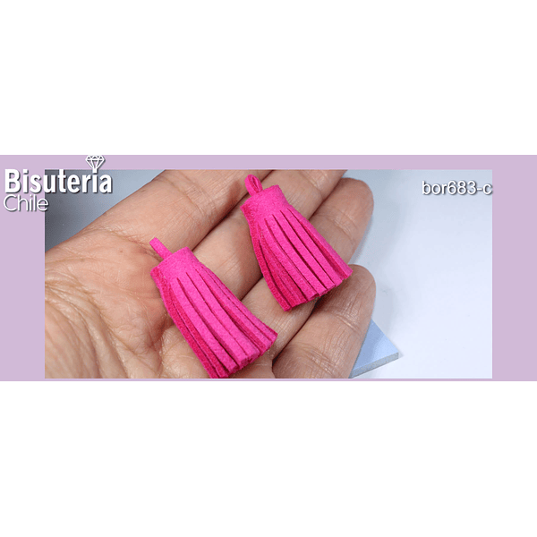 Borla de gamuza , fucsia 30 mm de largo, set de 2 unidades