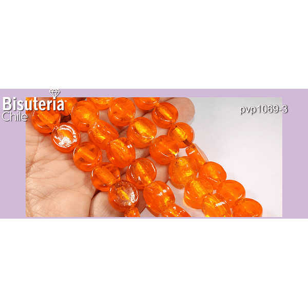Vidrio hindú naranjo, 12 mm, tira de 7 vidrios
