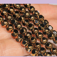 Perla de vidrio color negro con aplicaciones de cobre de 6 mm, tira de 50 perlas aprox