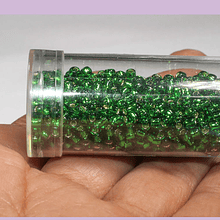 Mostacilla Calibrada Miyuki 8/0 color verde cristal, 20 grs.