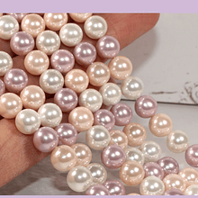 Perla Shell 8 mm, en tonos rosados, tira de 48 perlas aprox