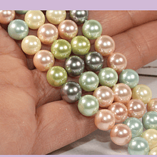 Perla Shell 8 mm, en tonos rosados, celestes y verdes, tira de 48 perlas aprox