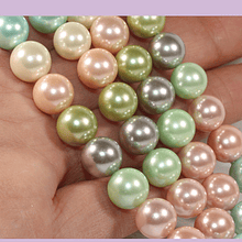 Perla Shell 10 mm, en tonos verde, tonos  verdes y celestes, tira de 40 perlas aprox