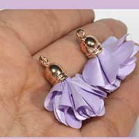 Borla flor lila base dorado 24 mm de largo, por par