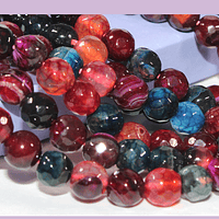 Agatas, Agata en tonos multicolor en 6 mm, facetada, tira de 62 piedras aprox.