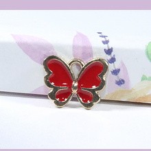 Dije esmaltado mariposa rosa, base dorado, 10 x 10 mm, por unidad