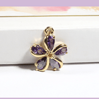 Colgante circón de color lila en forma de flor, con borde baño de oro 18 k, 12 mm, por unidad