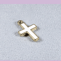 Dije esmaltado cruz, color blanco, base dorado, 16 x 10 mm, por unidad