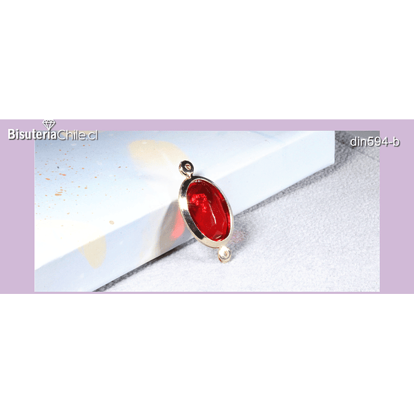 Dije o conector doble conexión baño de oro con cristal rojo, 21 x 11 mm, por unidad