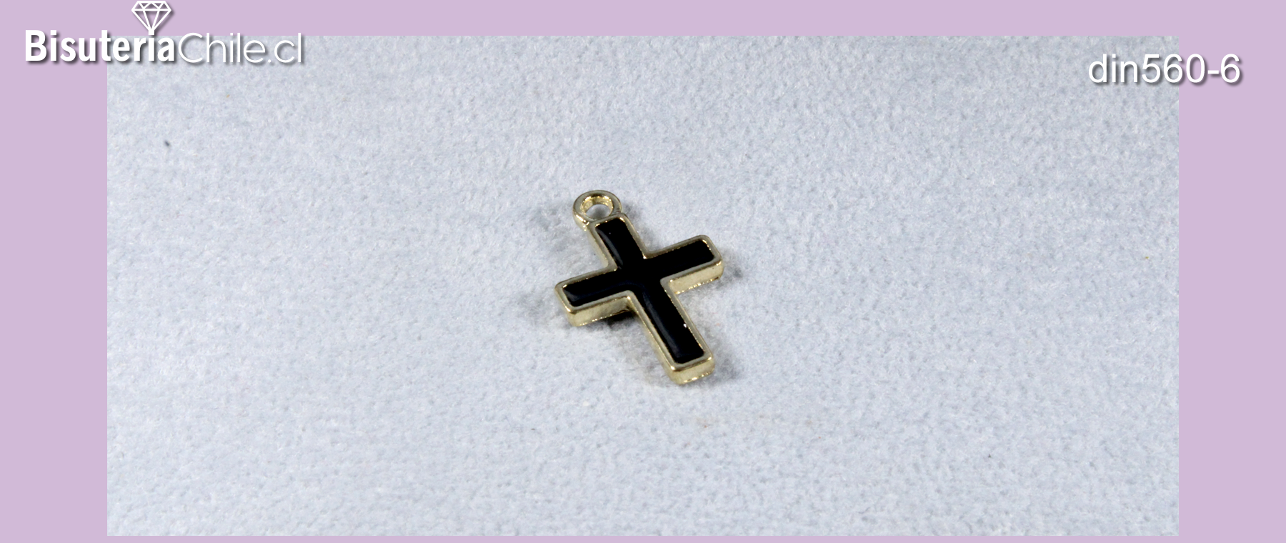 Dije esmaltado cruz, color negro, base dorado, 16 x 10 mm, p