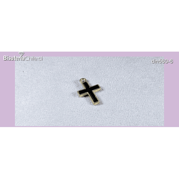 Dije esmaltado cruz, color negro, base dorado, 16 x 10 mm, por unidad