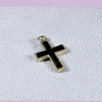Dije esmaltado cruz, color negro, base dorado, 16 x 10 mm, por unidad