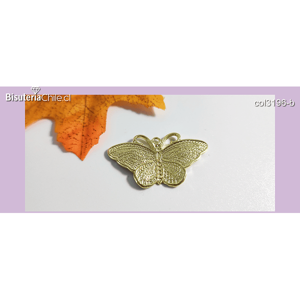 Colgante mariposa baño de oro 18 k, color oro claro, 36 x 21 mm, por unidad