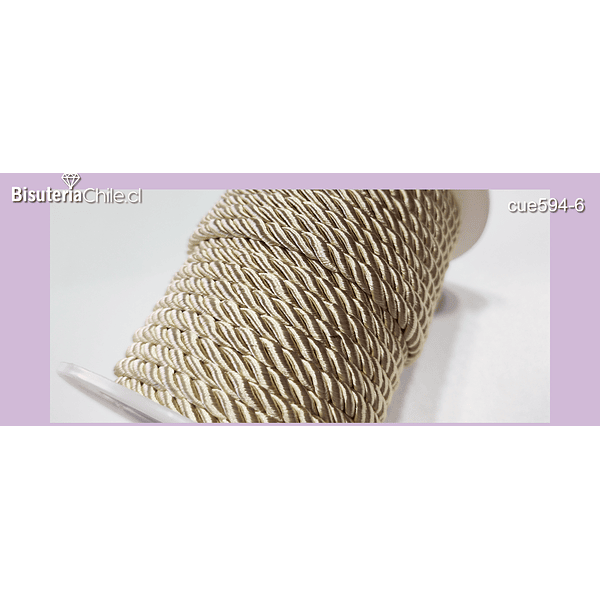 Cordón trenzado de 4 mm, color beige por metro