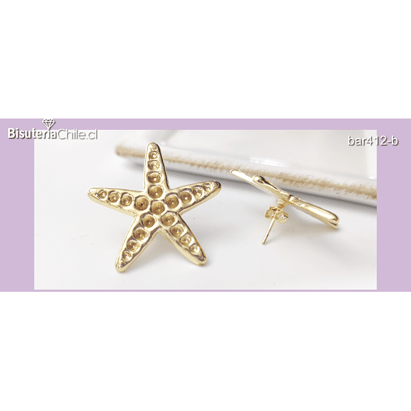 Aro en forma de estrella de mar, baño de oro, 30 mm, por par