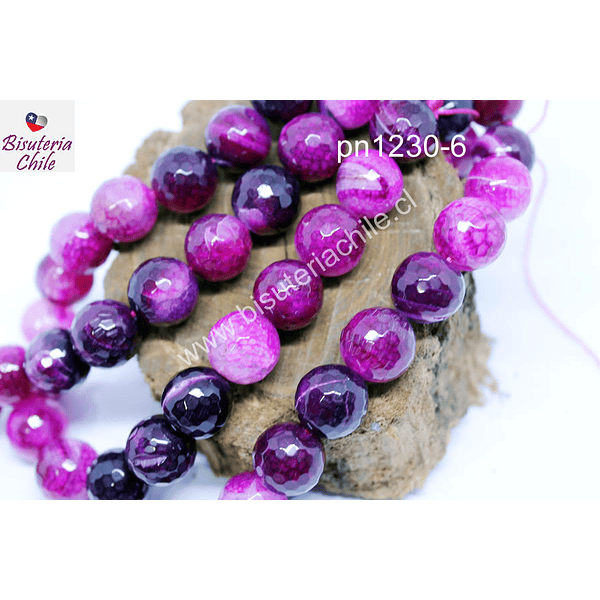 Agata 14 mm en tonos fucsias, tira de 13 unidades